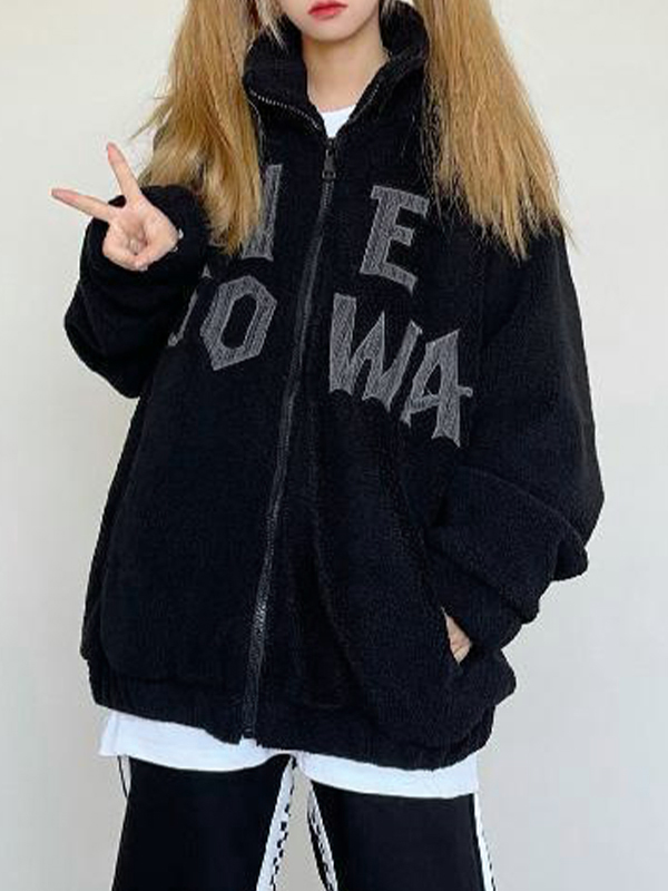 Letter Embroidered Lambswool Oversized Jacket-2