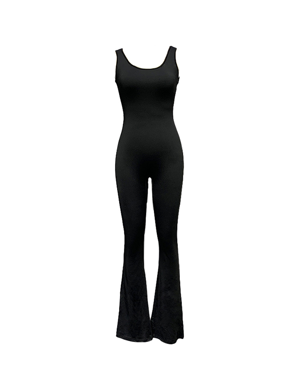 Solid Cutout Backless Jumpsuit-1