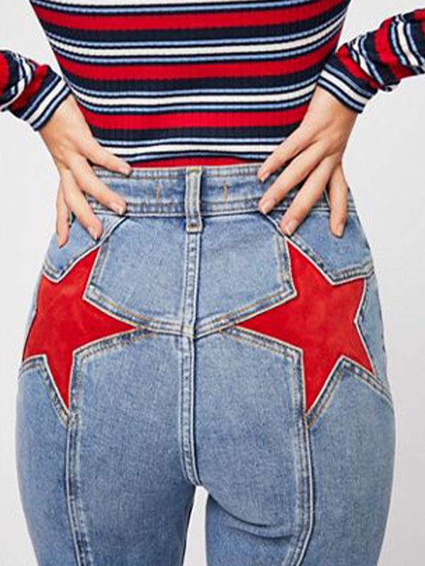 Back Star Patchwork Flare Jeans-7