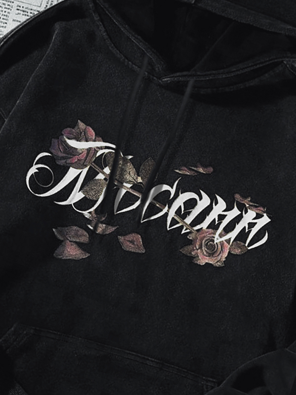 Men's Gothic Rose Print Oversized Hoodie-3