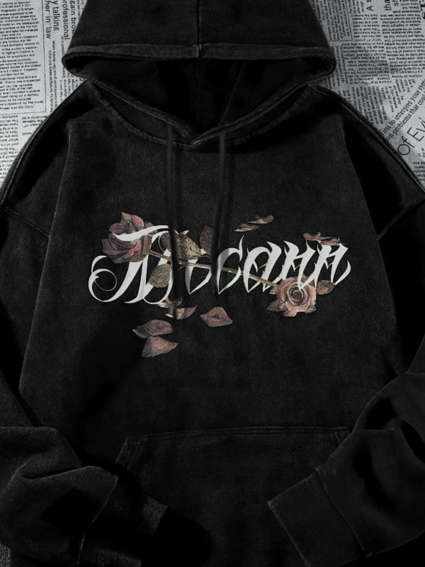 Men's Gothic Rose Print Oversized Hoodie-2