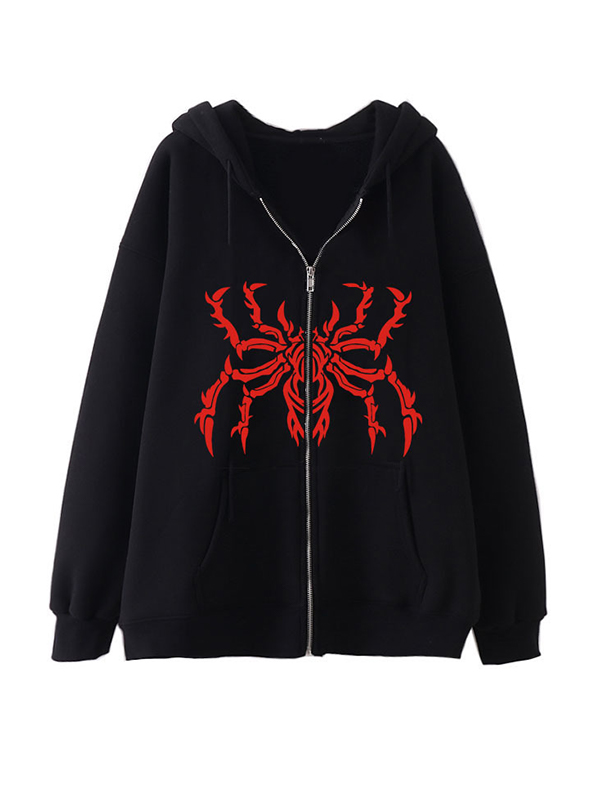 Contrast Color Spider Print Oversized Hoodie-1
