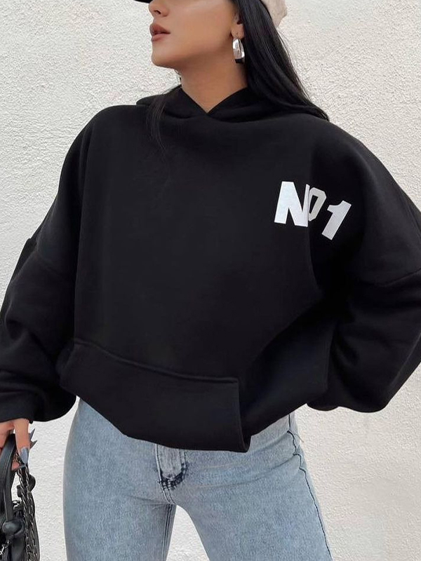 Letter Print Short Oversized Hoodie-1