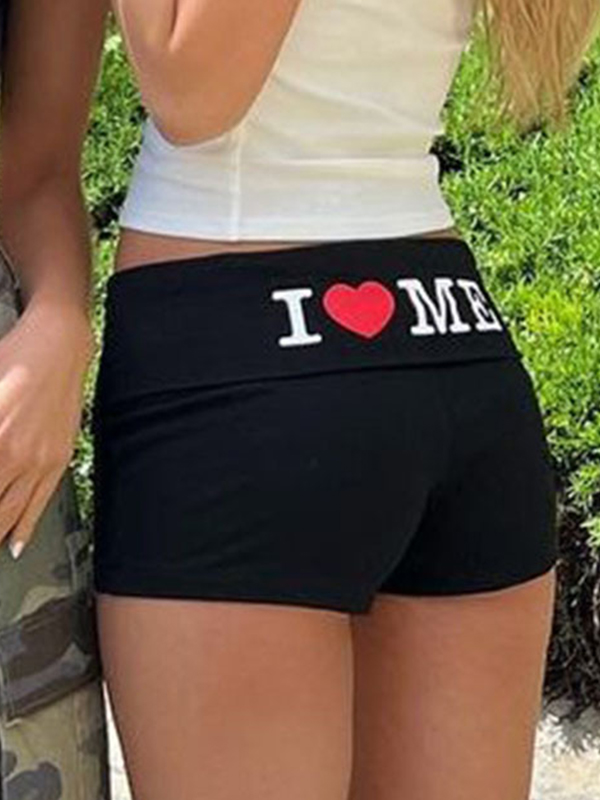 Letter Print Cropped Shorts-2