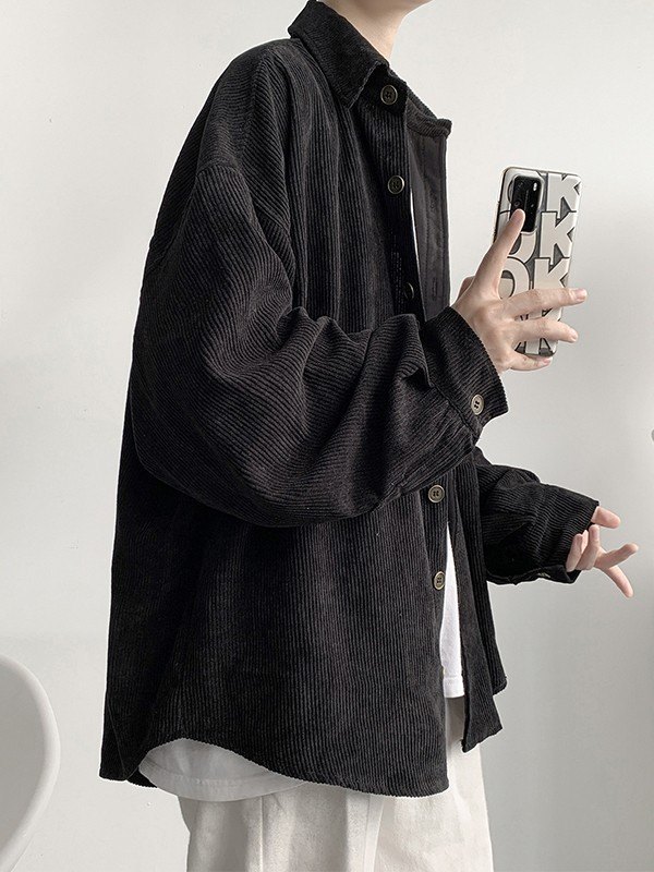 Men's Patch Detail Corduroy Long Sleeve Shirt-2