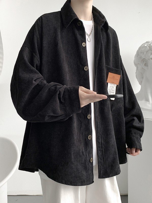 Men's Patch Detail Corduroy Long Sleeve Shirt-1