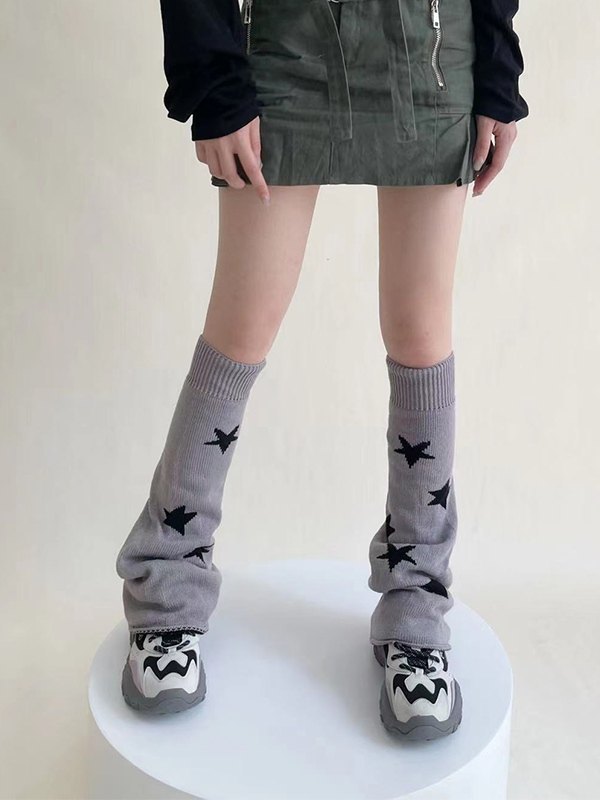 Reverse Star Jacquard Knitted Leg Warmer-5