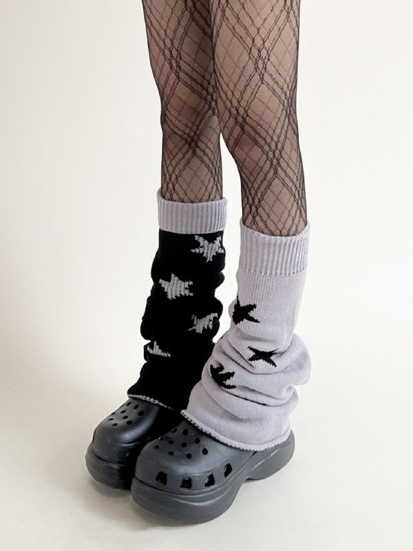 Reverse Star Jacquard Knitted Leg Warmer-1