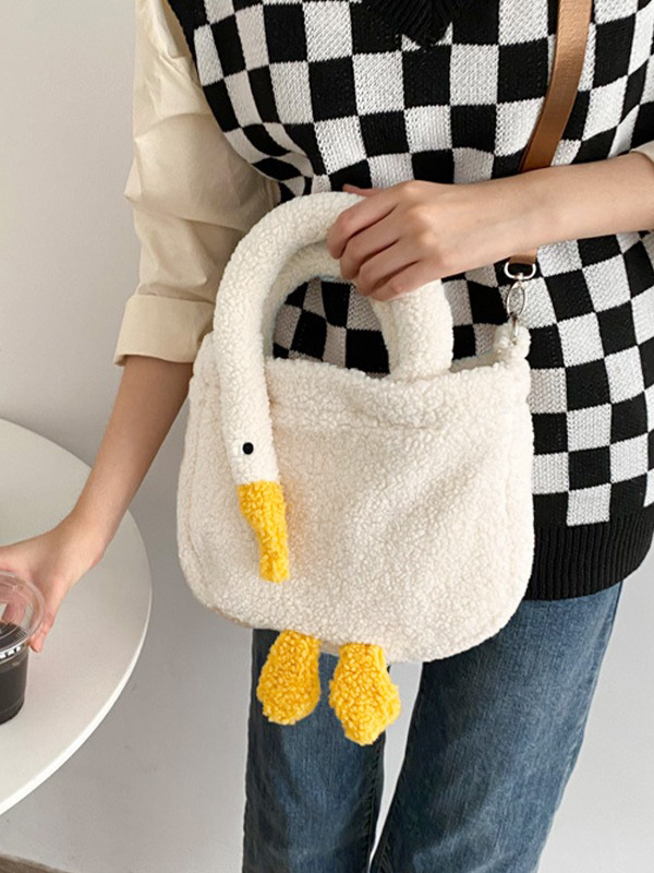 Goose Pattern Fleece Crossbody HandBag-1