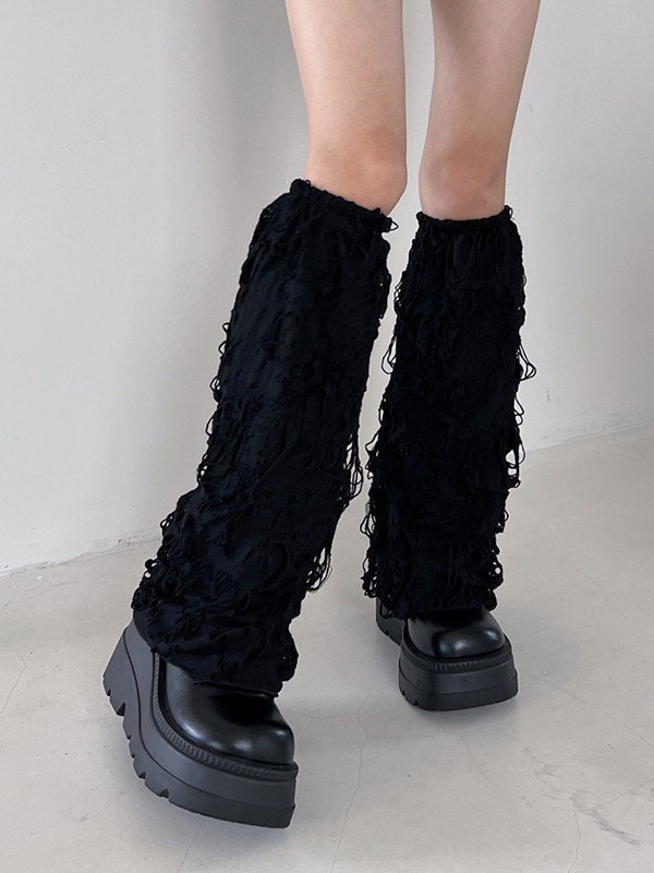 Solid Color Distressed Y2K Leg Warmer-1